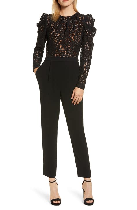 michael kors black jumpsuit metal neck|Michael Kors lace jumpsuit.